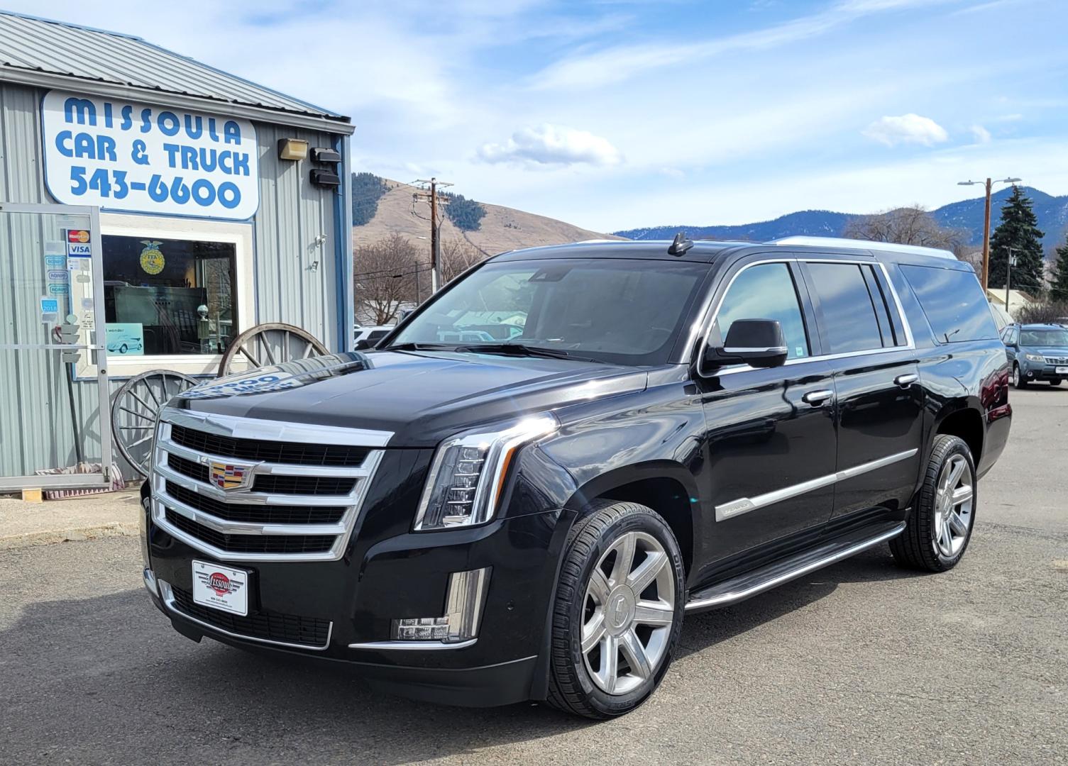 2018 Black /Black Cadillac Escalade ESV (1GYS4HKJ4JR) with an 6.2L V8 engine, 10 Speed Auto transmission, located at 450 N Russell, Missoula, MT, 59801, (406) 543-6600, 46.874496, -114.017433 - Beautiful Black Caddy SUV. 4 Wheel Drive. 6.2L V8 Engine. 10 Speed Automatic Transmission. 3rd Row Seating. Heated and Cooled Leather Seats. Navigation. Bluetooth. Backup Camera. Runningboards. Air Cruise Tilt. Power Windows and Locks. - Photo#1